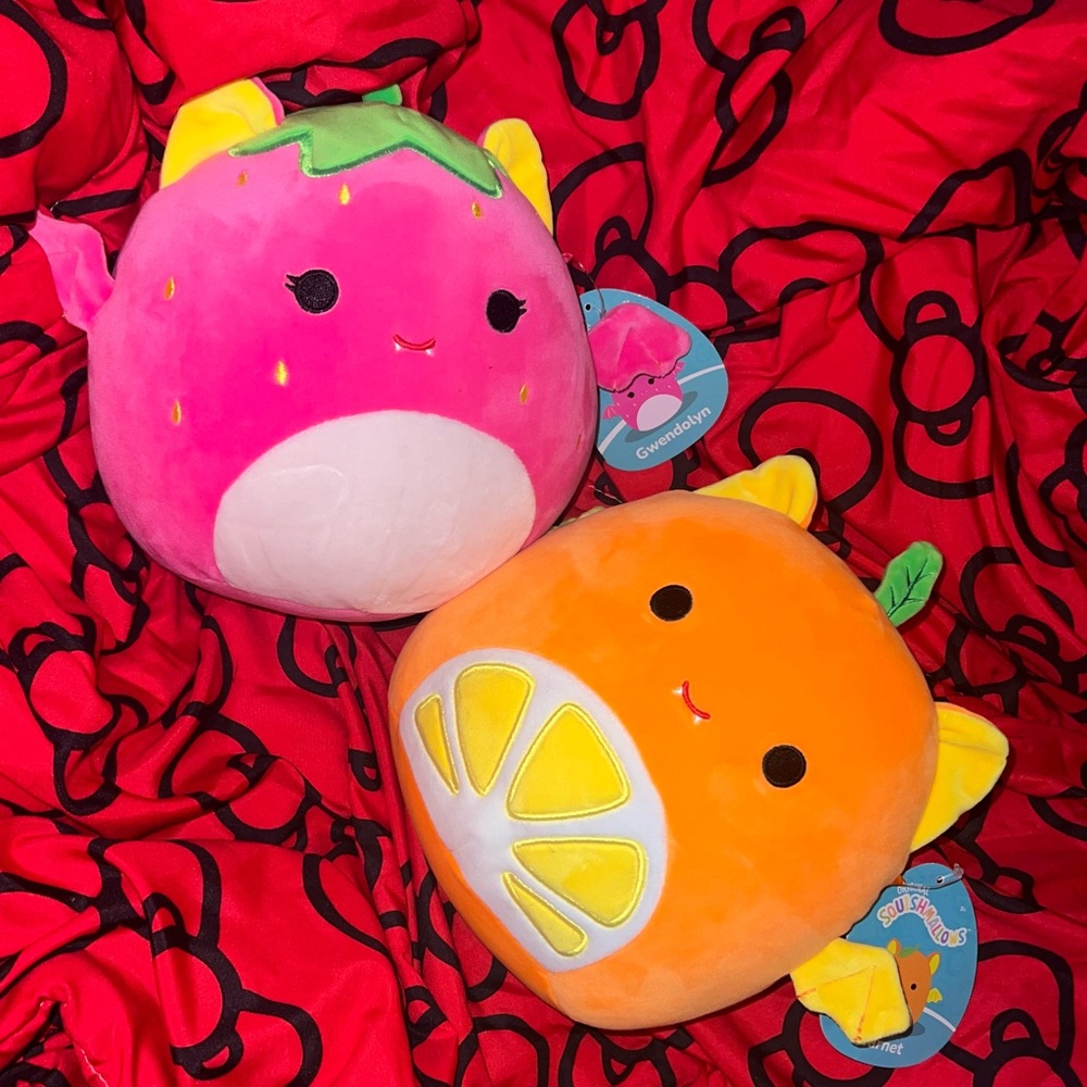 Bundled Strawberry and Orange/Citrus Fruit Bat squishmallows
